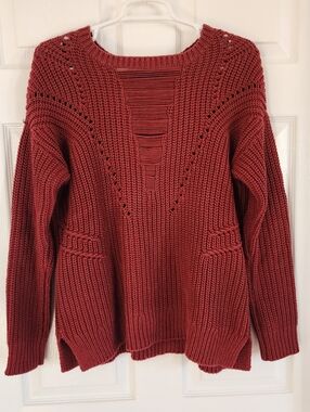 Distressed Chunky Sweater - Rust